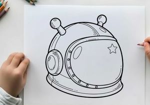 Retro space helmet with star vector illustration flat design
