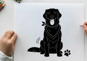 Black dog silhouette with bandana and happy expression