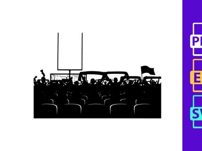 American football stadium with cheering fans in black and white silhouette