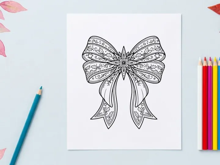 Decorative Christmas bow line art illustration for holiday gift wrapping and festive design.
