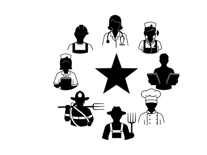 Silhouette of various occupations arranged in a star pattern