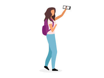 Stylish school girl taking selfie flat vector illustration preview picture