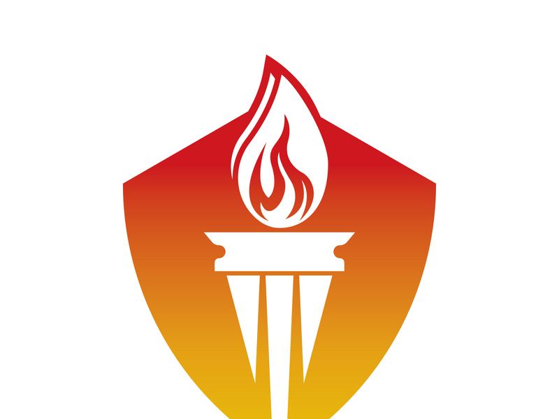 Burning Torch Fire Flame with Pillar column logo design