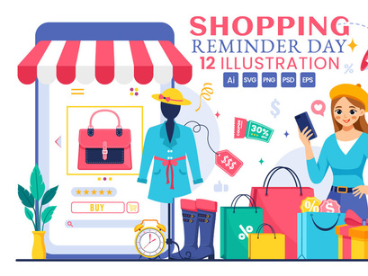 12 Shopping Reminder Day Illustration