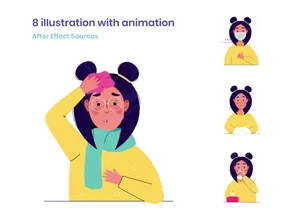 Vector illustrations and animation on the theme of coronavirus and colds