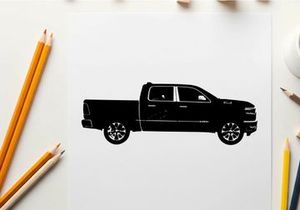 Silhouette of a black pickup truck with a brown interior silhouette