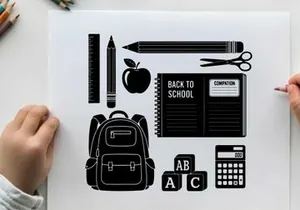 Back to school silhouette of educational supplies and objects