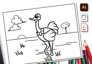 Ostrich Coloring Book Line Art Design