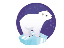 Polar bear on ice floe, climate change catastrophe melting ice vector flat design