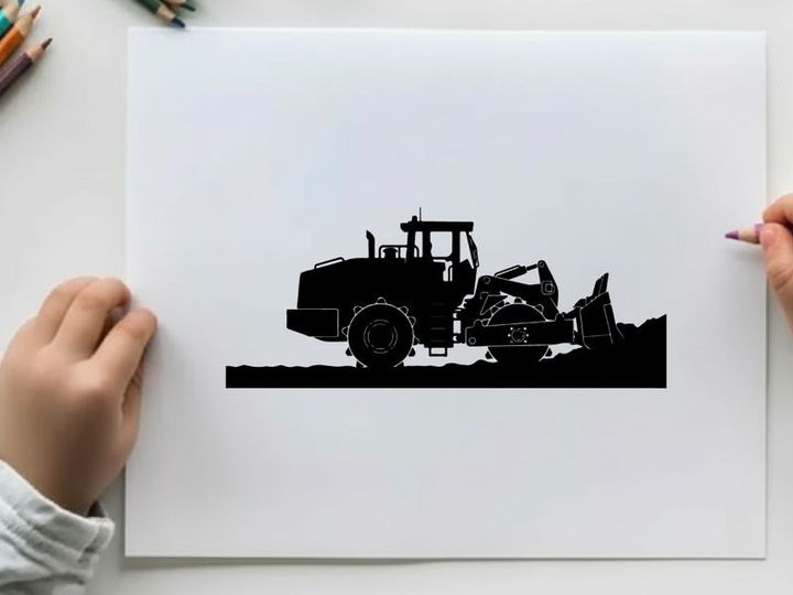 Silhouette of a large construction vehicle with a scoop