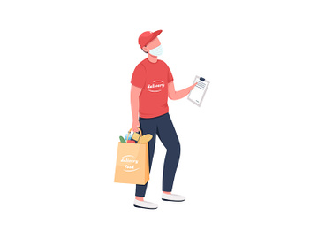 Groceries delivery carrier in mask flat color vector faceless character preview picture