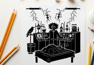 Silhouette of a mad scientist in a laboratory setting