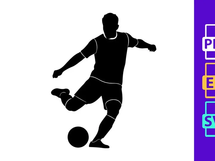 Soccer player kicking a ball in motion