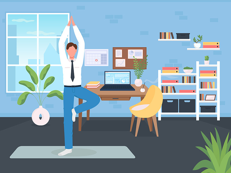 Workplace workout flat color vector illustration