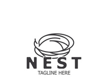 Bird nest logo natural root and leaf habitat bird house isolated template vector