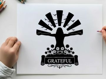 Silhouette of a grateful person with flowers and birds in silhouette preview picture