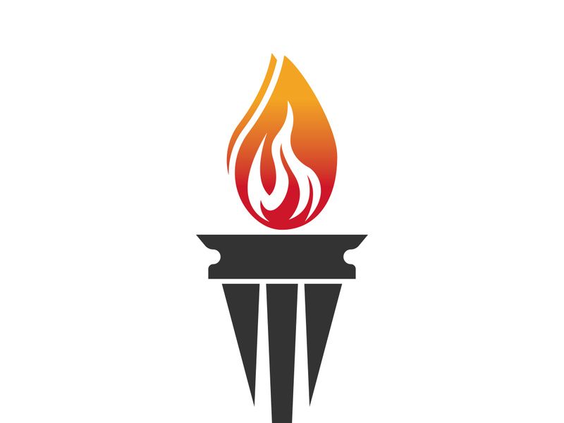 Burning Torch Fire Flame with Pillar column logo design