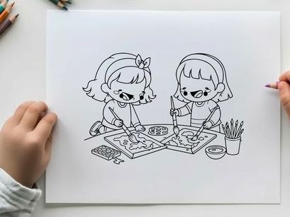 Two girls baking cookies vector illustration flat design