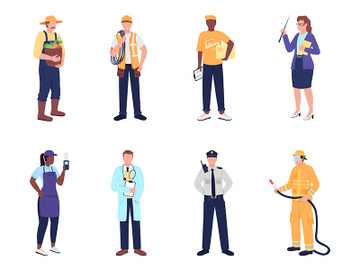 Essential worker flat color vector faceless character set preview picture