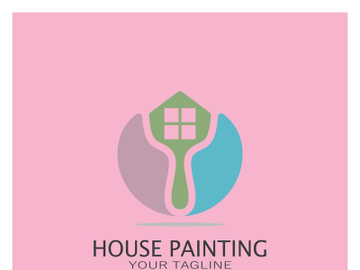 logo icon illustration house paint with a blend of brushes and rollers for house wall paint design, minimalist house, painting, interior, building, property business, wallpaper, vector concept preview picture