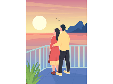 Couple watching romantic sunset flat color vector illustration preview picture