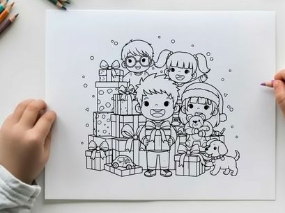 Happy family opening Christmas gifts vector illustration