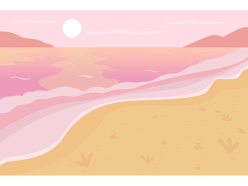 Romantic beach scenery flat color vector illustration