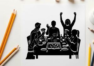 Silhouette of people playing board game with excitement and joy