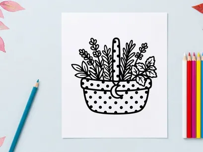 Hand-drawn Halloween potted plant with spooky leaves. Black and white botanical illustration of festive indoor decor.