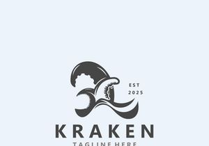 Kraken Octopus logo vintage ocean animal illustration template