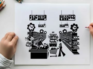 Silhouette of woman shopping in grocery store aisle silhouette preview picture