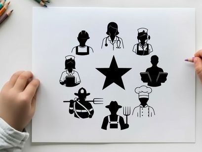 Silhouette of various occupations arranged in a star pattern