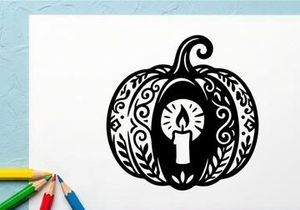 Desain Ukiran Labu Halloween dengan Lilin dan Hiasan