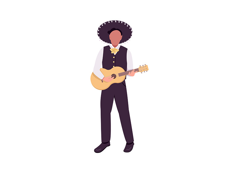 Mexican musician with guitar flat color vector faceless character