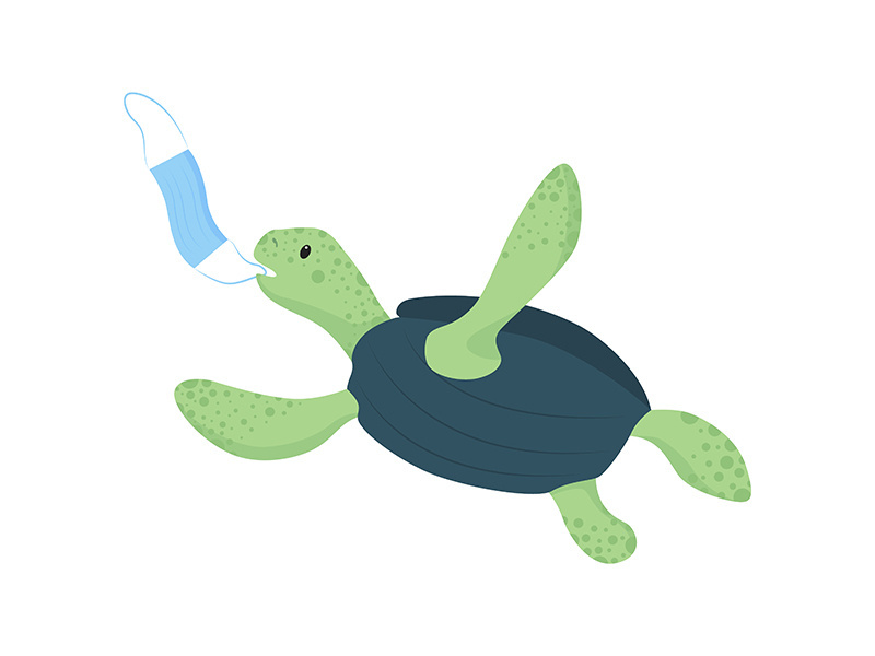 Turtle snatches disposable face mask semi flat color vector character