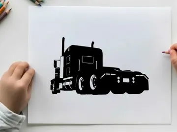 Silhouette of a semi truck against a white background preview picture
