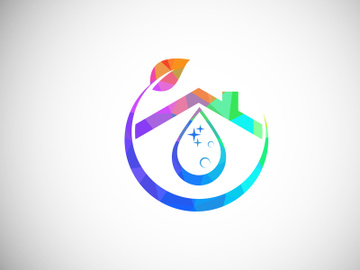 Low Poly Cleaning Service Logo Design Template, Cleaning Company Logo Sign Symbol. preview picture