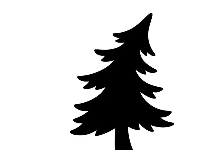 Black silhouette of a Christmas tree isolated on a white background