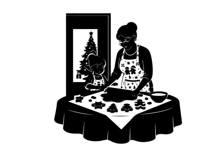 Mother and child baking christmas cookies silhouette