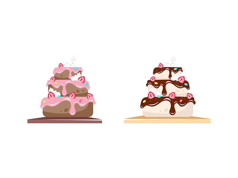 Cake flat color vector objects set