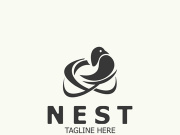 Bird nest logo natural root and leaf habitat bird house isolated template vector