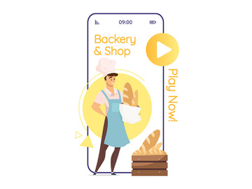 Bakery and shop cartoon smartphone vector app screen preview picture