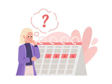 Woman worried by menstrual cycle 2D vector isolated illustration preview picture