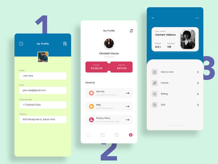 User profile with 3 options