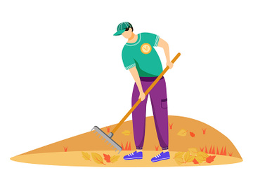 Volunteer cleaning leaves flat vector illustration preview picture