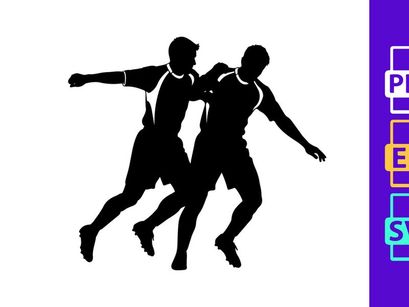 Two male athletes competing in a contact sport with arm outstretched