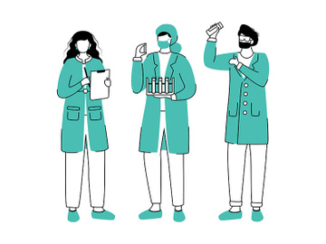 Scientists in lab coats flat contour vector illustration preview picture