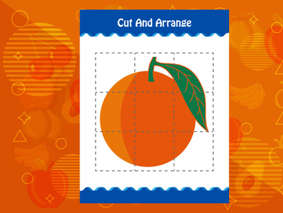 10 Pages Cut and arrange with a fruit worksheet for kids. Educational game for children