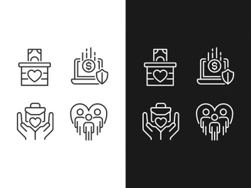 Fundraising strategy pixel perfect linear icons set preview picture