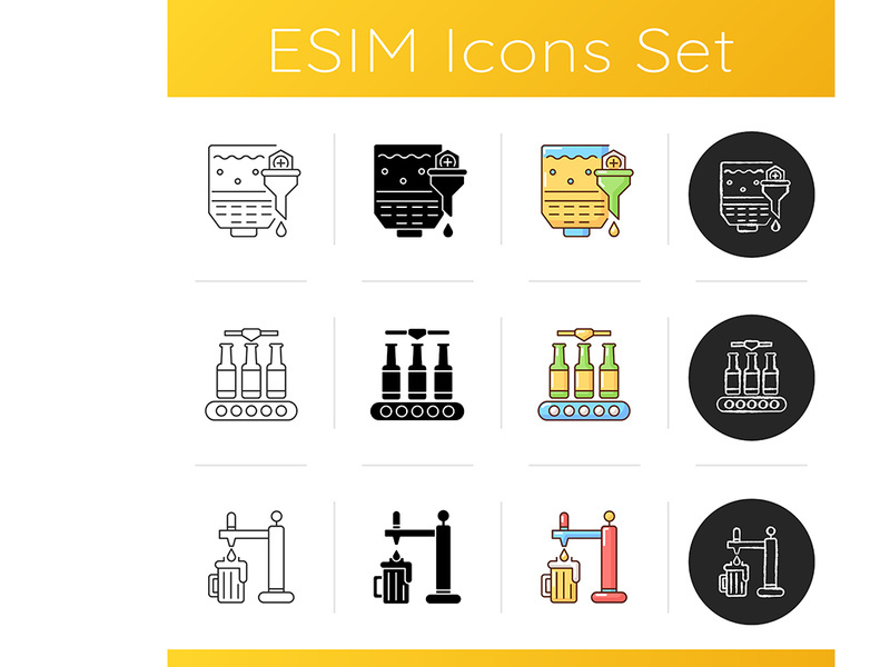 Brewery production icons set